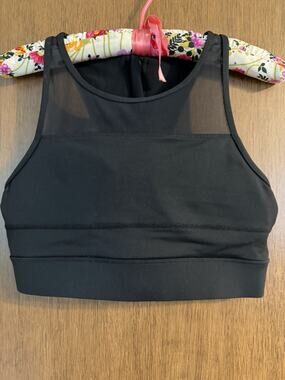 Zyia Active SZ Large Sports Bra Mesh Detail Zipper Back Black padded athletic